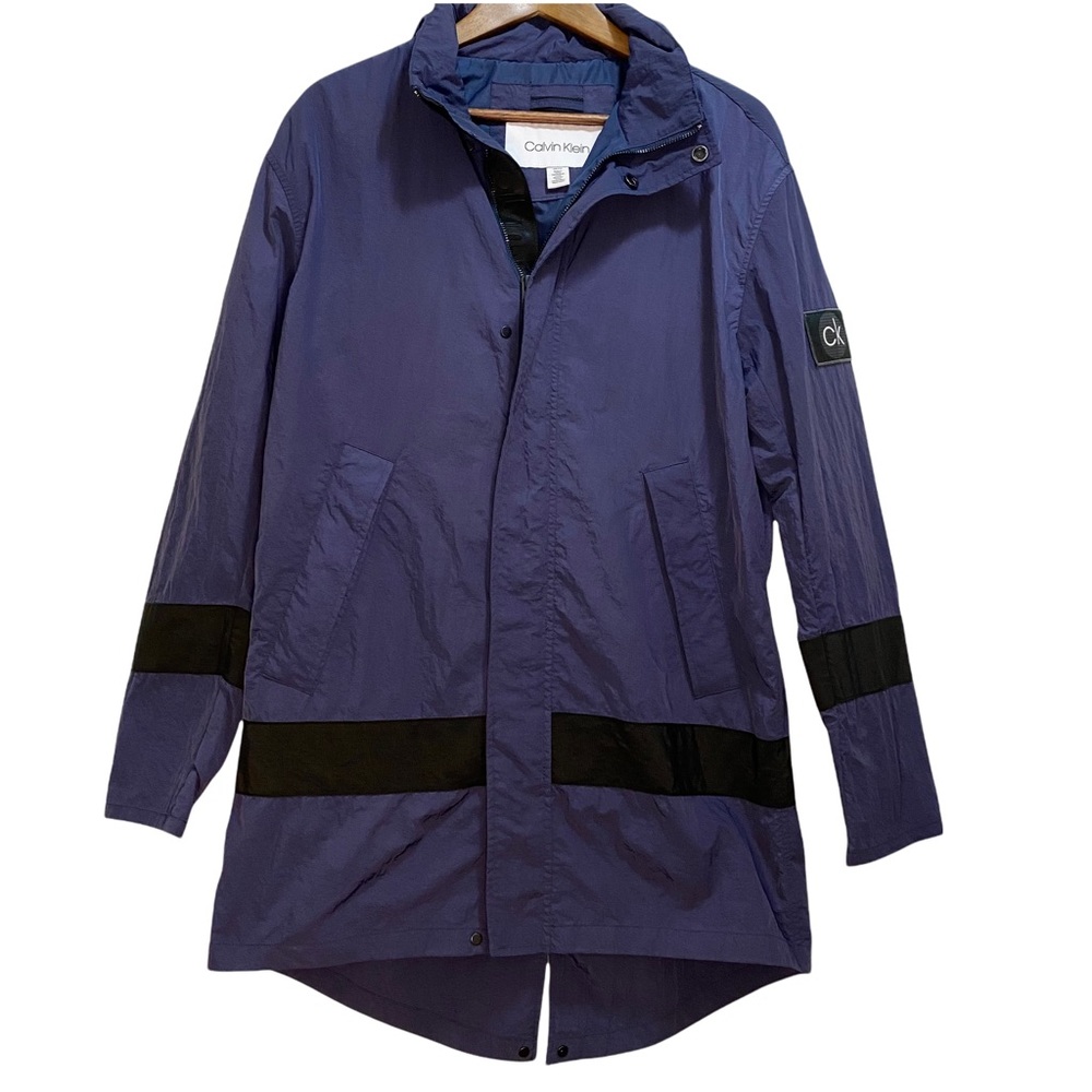 Calvin Klein Men’s S Dark Navy Blue Water Resist. Windbreaker Hoodie Rain Jacket